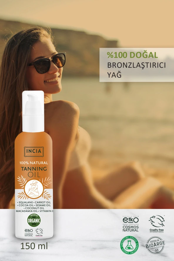 INCIA %100 Doğal Bronzlaştırıcı Yağ Organik Avokado Yağı Yoğun Bronzlaştırıcı Kakao Havuç Susam 150 ml - 2