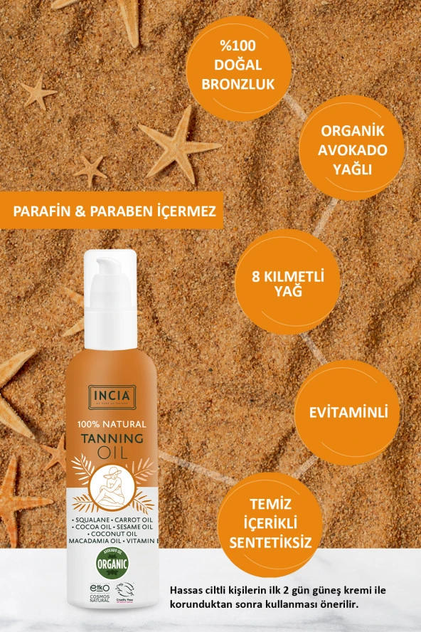 INCIA %100 Doğal Bronzlaştırıcı Yağ Organik Avokado Yağı Yoğun Bronzlaştırıcı Kakao Havuç Susam 150 ml - 6