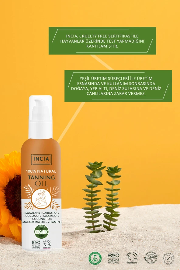 INCIA %100 Doğal Bronzlaştırıcı Yağ Organik Avokado Yağı Yoğun Bronzlaştırıcı Kakao Havuç Susam 150 ml - 7