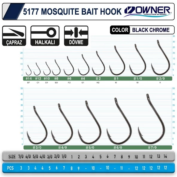 Owner 5177 Mosquito Hook Black Chrome Sinek İğne - Resim 2