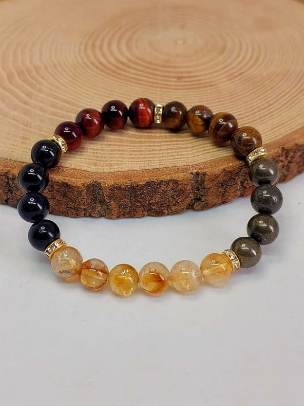 Bolluk & Bereket Enerjisi 8mm Özel Kombinasyon Doğal Taş Kadın Bileklik - Resim 3