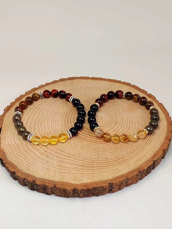 Bolluk & Bereket Enerjisi 8mm Özel Kombinasyon Doğal Taş Çift Bilekliği - Resim 3