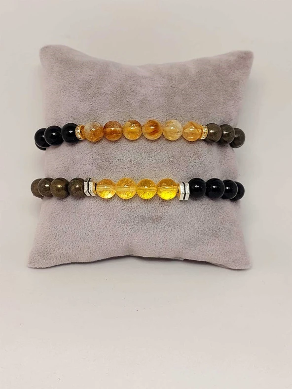 Bolluk & Bereket Enerjisi 8mm Özel Kombinasyon Doğal Taş Çift Bilekliği - Resim 4