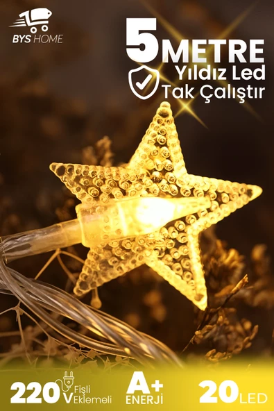 Dekoratif 5 Metre Yıldızlı Pirinç Led Günışığı Renk ürün görseli 1