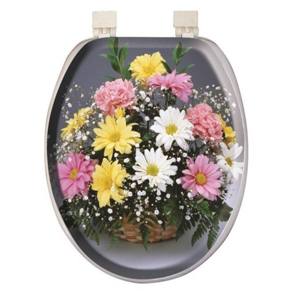 Çiçek Desenli Süngerli Yumuşak Beyaz Klozet Kapağı - 2