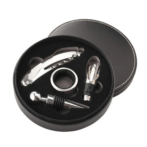 Perlotus Yuvarlak Deri Kutulu Şarap Tirbüşon Açacak Seti - 5