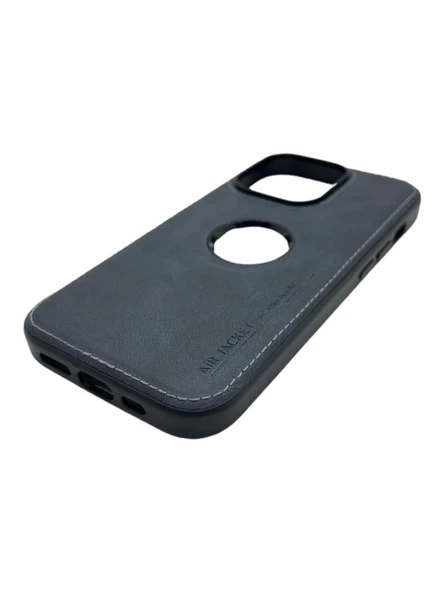 Hole Leather Case Füme iPhone 14 - Resim 4