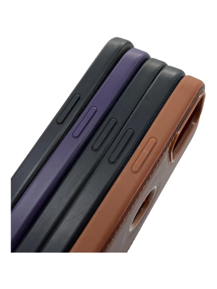 Hole Leather Case Füme iPhone 14 - Resim 2