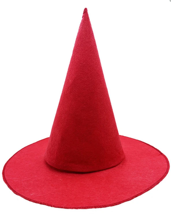 Kırmızı Renk Keçe Cadı Şapkası Yetişkin Çocuk Uyumlu 35X38 cm