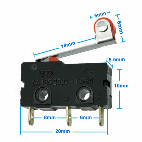 Makaralı Micro Switch Anahtar 5A  5A 250V Rulo Makara Kollu NO NC COM SPDT Sınırlayıcı Momentary