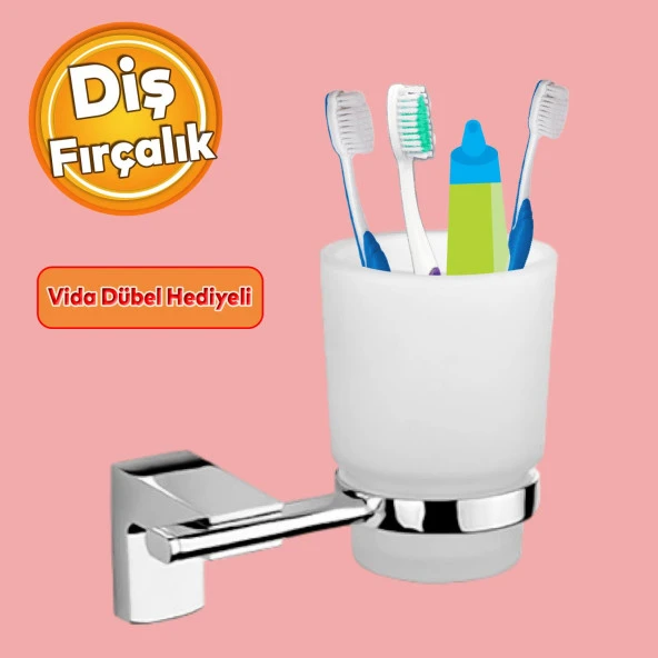 Metal Diş Fırçalık Vidalı Askı Banyo Lavabo Diş Fırçası Stand Kabı Kutusu Hazneli Krom