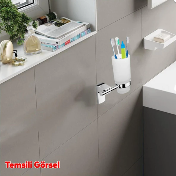 Metal Diş Fırçalık Vidalı Askı Banyo Lavabo Diş Fırçası Stand Kabı Kutusu Hazneli Krom - 4