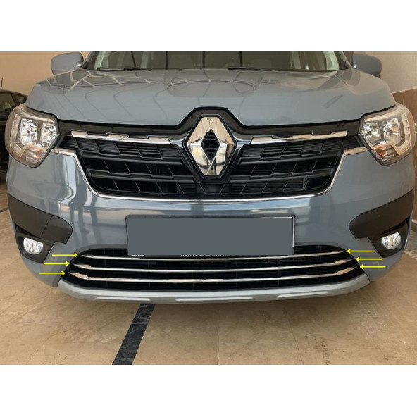 Renault Express Krom Ön Tampon Alt Çıta 3 Parça 2021+ Paslanmaz Çelik - 4