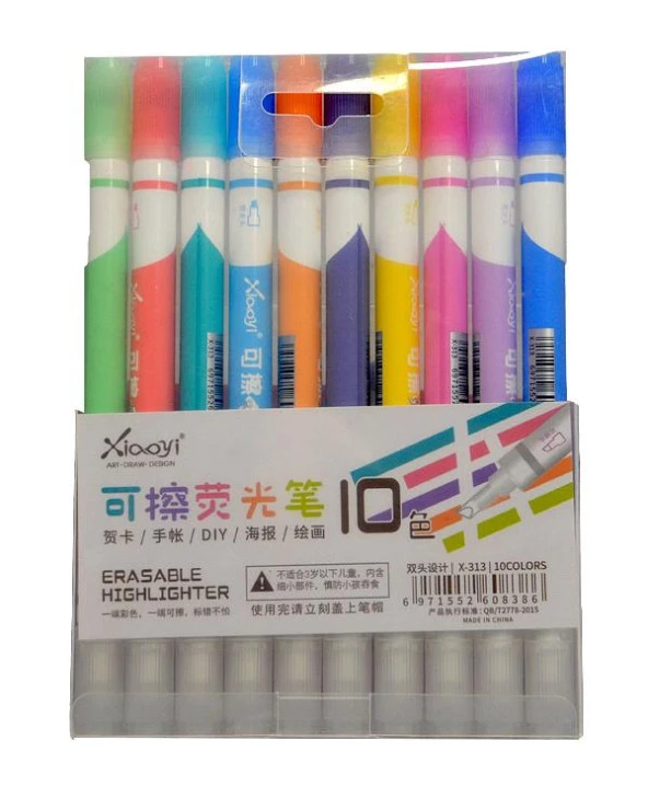 Çift Uçlu Silinebilir Fosforlu Kalem 10 Renk  X-313