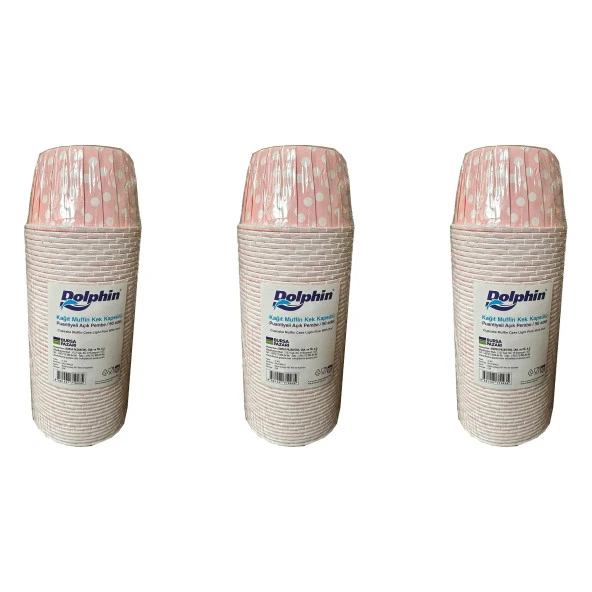 Dolphin Muffin Kağıt Karton Pembe Puantiyeli Cupcake Kek Kalıbı Kapsülü Kabı - 50 Adetlik 3 Paket ürün görseli 1