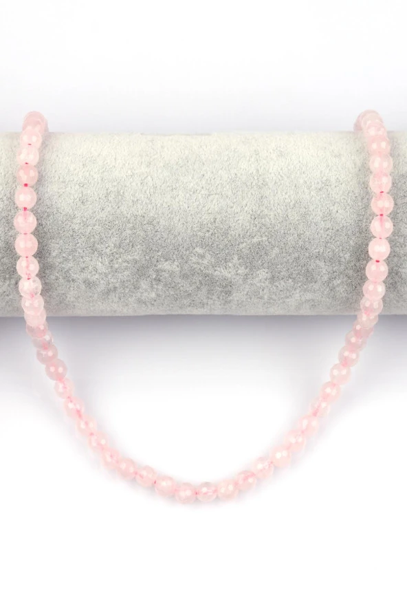 Pembe Kuvars Doğal Taş Dizi 6 mm Fasetli Küre Kesim - Resim 2