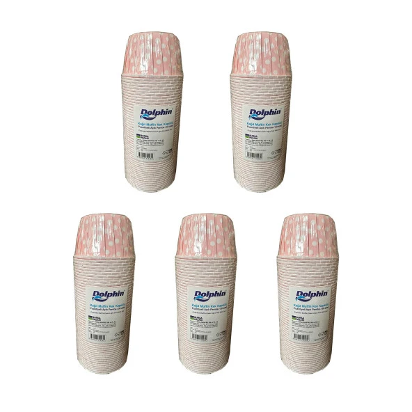 Dolphin Muffin Kağıt Karton Pembe Puantiyeli Cupcake Kek Kalıbı Kapsülü Kabı - 50 Adetlik 5 Paket ürün görseli 1