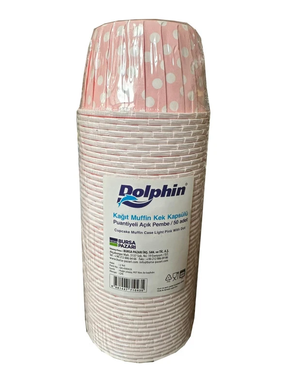 Dolphin Muffin Kağıt Karton Pembe Puantiyeli Cupcake Kek Kalıbı Kapsülü Kabı - 50 Adetlik 5 Paket - Resim 2