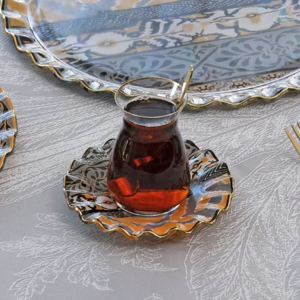 Glore Vintage 6 Kişilik Altın Yaldızlı Cam Çay Takımı 81248