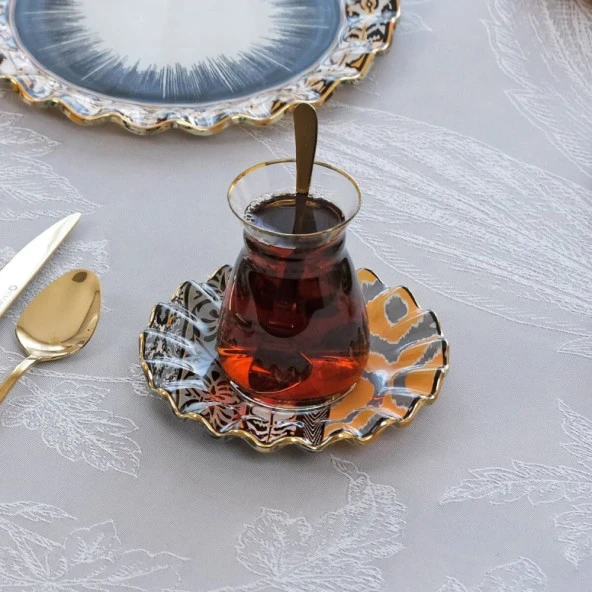Glore Vintage 6 Kişilik Altın Yaldızlı Cam Çay Takımı 81248 - 2