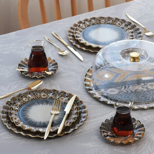 Glore Vintage 6 Kişilik Altın Yaldızlı Cam Çay Takımı 81248 - 3