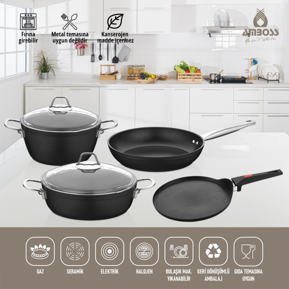 Amboss Lego 6 Parça Yanmaz Yapışmaz Tencere 30 cm Krep Tavalı Tencere Seti - 6