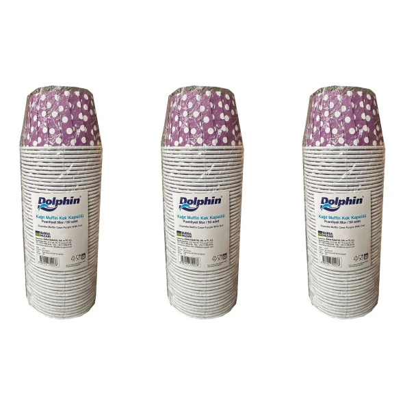 Dolphin Muffin Kağıt Karton Mor Puantiyeli Cupcake Kek Kalıbı Kapsülü Kabı - 50 Adetlik 3 Paket ürün görseli 1