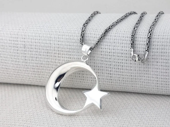 Büyük Boy Şanlı Ay Yıldızımız Tasarımlı Kral Zincirli 925 Ayar Gümüş Kolye - Resim 6