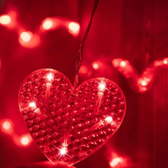 KIRMIZI SALKIM LED IŞIK KALPLİ SALKIM LED IŞIK YILBAŞI IŞIKLARI VİTRİN DEKOR SÜSLEME IŞIĞI RED LİGHT - 2