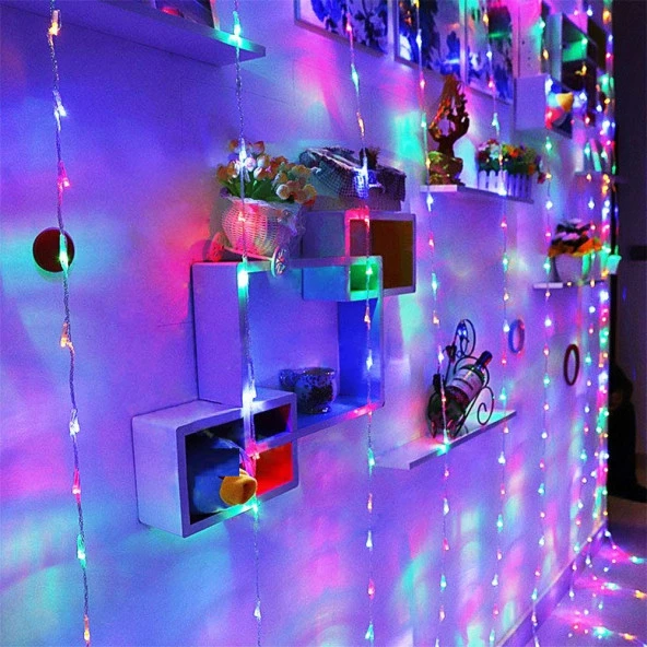 RENKLİ SALKIM LED IŞIK 3.50X2 METRE SALKIM IŞIK RENKLİ LED IŞIK 10 DALLI MODLU 220V RENKLİ PERDE LED IŞIK - 2