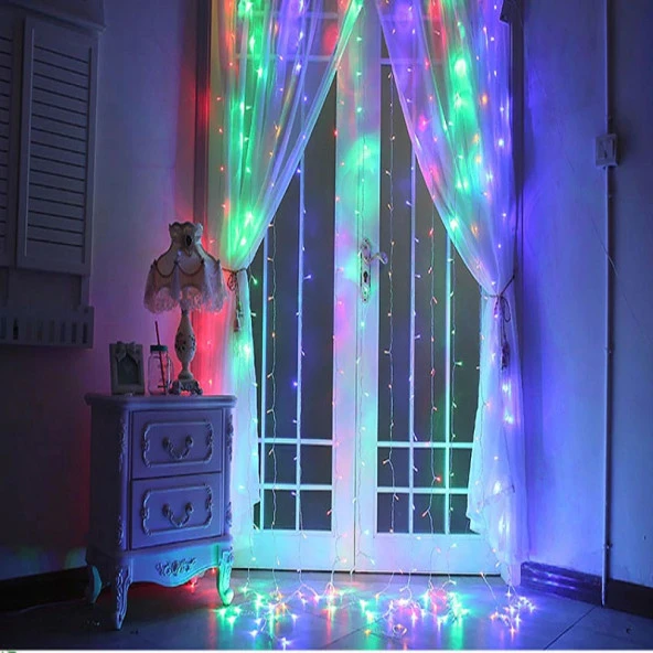 RENKLİ SALKIM LED IŞIK 3.50X2 METRE SALKIM IŞIK RENKLİ LED IŞIK 10 DALLI MODLU 220V RENKLİ PERDE LED IŞIK - 4