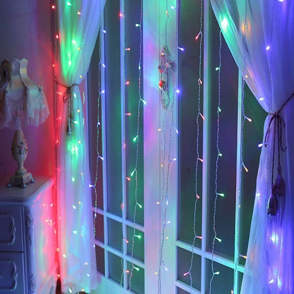 RENKLİ SALKIM LED IŞIK 3.50X2 METRE SALKIM IŞIK RENKLİ LED IŞIK 10 DALLI MODLU 220V RENKLİ PERDE LED IŞIK - 5