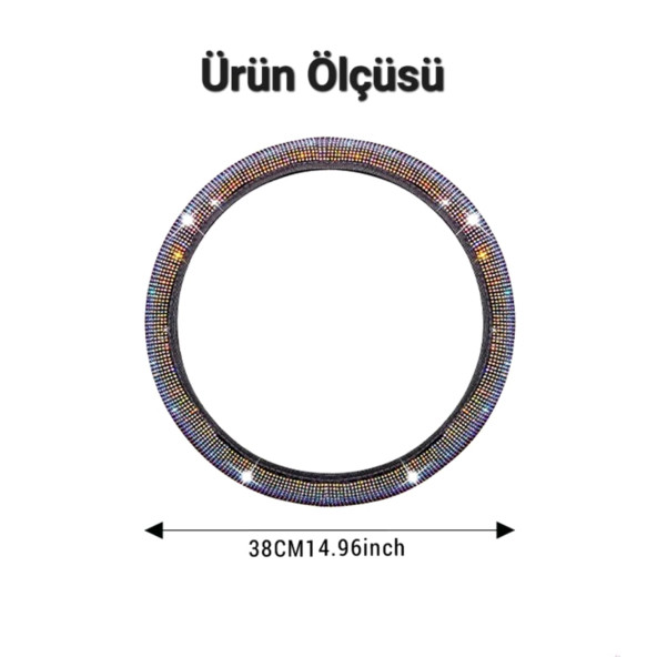 Taşlı Geçmeli Direksiyon Kılıfı Komple Gümüş Taşlı 37-38cm - 3