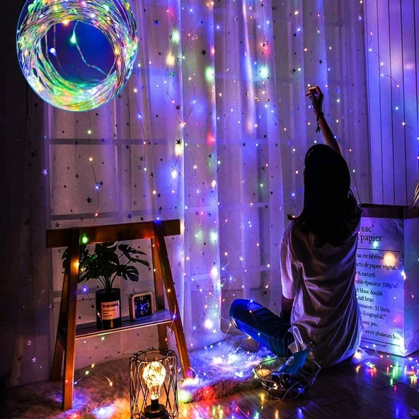 RGB RENKLİ SALKIM LED IŞIK RENKLİ LED IŞIK USB +KUMANDALI RENKLİ İNCE PERİ LEDLİ 3X2.5 METRE YILBAŞI IŞIKLARI DEKOR - Resim 2