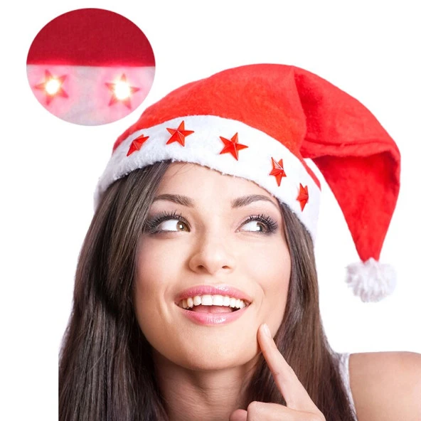 2 ADET IŞIKLI NOEL BABA ŞAPKASI LED IŞIKLI ŞAPKA YILBAŞI PARTİ ŞAPKASI YILBAŞI ŞAPKASI KIRMIZI PİLLİ LED IŞIKLI ŞAPKA - Resim 2