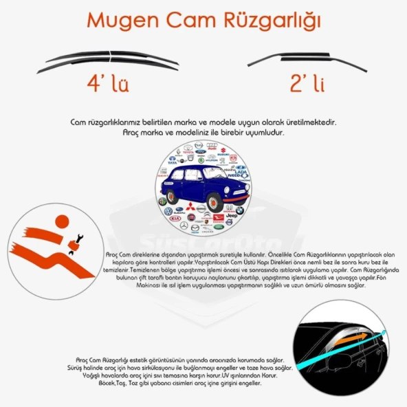 Ford Courier 2014-2023 Uyumlu Mugen Cam Rüzgarlığı Seti Piano Black 4lü İthal - 3