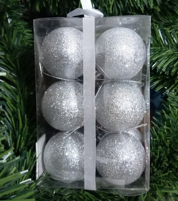 VIP KALİTE 5 CM 12 ADET SİMLİ GÜMÜŞ TOP YILBAŞI AĞACI SÜSLERİ VİTRİN SÜSLERİ GÜMÜŞ YILBAŞI TOP SÜSLER NOEL AĞACI SÜSLERİ - Resim 2