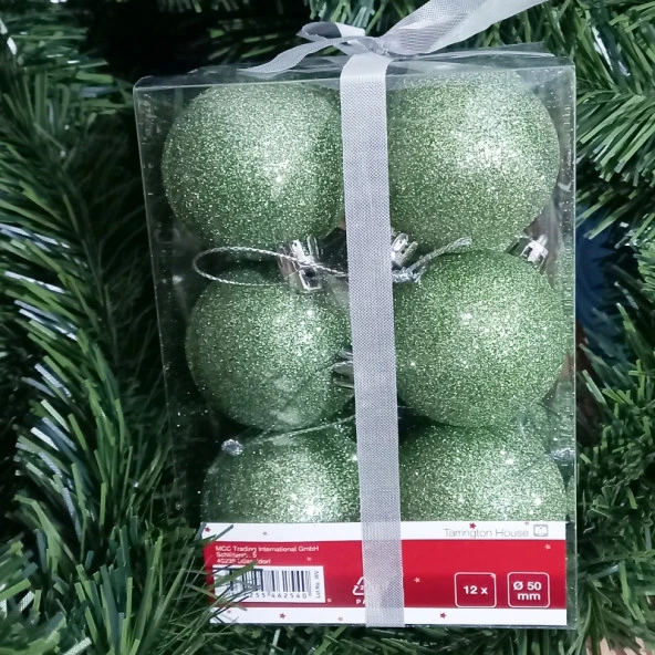VIP KALİTE 5 CM 12 ADET SİMLİ AÇIK YEŞİL TOP YILBAŞI AĞACI SÜSLERİ VİTRİN SÜSLERİ AÇIK YEŞİL YILBAŞI TOP SÜSLER NOEL AĞACI SÜSLERİ - Resim 2