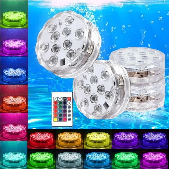 RGB SUBMERSİBLE LED LİGHT IP68 REMOTE CONTROL 16 COLORS SU GEÇİRMEZ DEKOR DİSK IŞIK RGB KUMANDALI RENKLİ LED IŞIK YILBAŞI IŞIKLARI NOEL IŞIKLARI