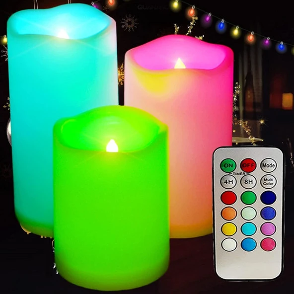 LED REMOTE CONTROL ELECTRONİC CANDLE KUMANDALI RENKLİ IŞIKLI MUM 3LÜ SET KÜÇÜK ORTA BÜYÜK BOY IŞIKLI MUMLAR IŞIKLI MUM