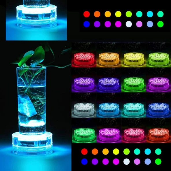 LED IŞIKLI BARDAK ALTLIĞI RGB SUBMERSİBLE LED LİGHT IP68 REMOTE CONTROL 16 COLORS SU GEÇİRMEZ DEKOR DİSK IŞIK RGB KUMANDALI RENKLİ LED IŞIK