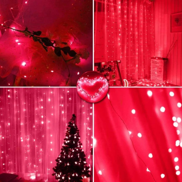 KIRMIZI SALKIM LED IŞIK KIRMIZI LED IŞIK USB + KUMANDALI KIRMIZI İNCE PERİ LEDLİ 3X2.5 METRE YILBAŞI IŞIKLARI NOEL IŞIKLARI - Resim 5
