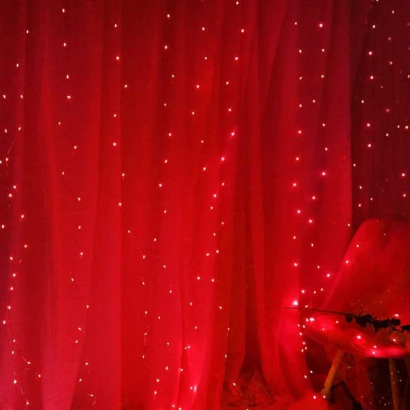 KIRMIZI SALKIM LED IŞIK KIRMIZI LED IŞIK USB + KUMANDALI KIRMIZI İNCE PERİ LEDLİ 3X2.5 METRE YILBAŞI IŞIKLARI NOEL IŞIKLARI - Resim 6