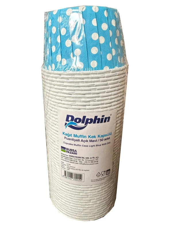 Dolphin Muffin Kağıt Karton Mavi Puantiyeli Cupcake Kek Kalıbı Kapsülü Kabı - 50 Adetlik 1 Paket