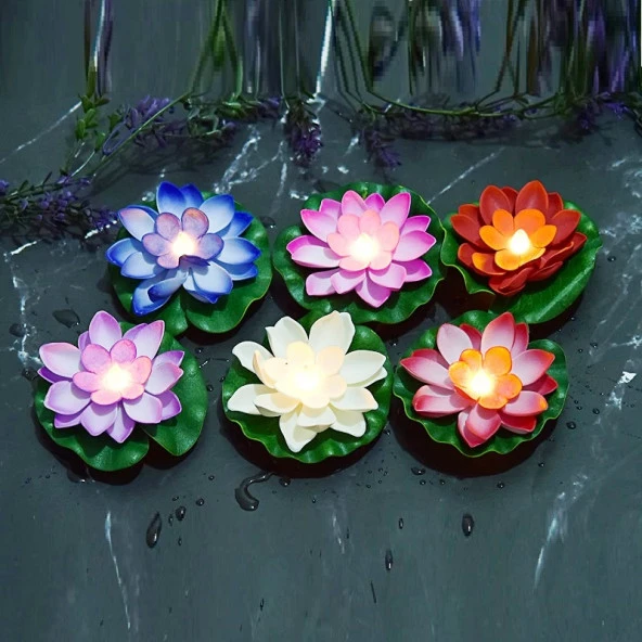 6 ADET IŞIKLI SU MUMU WATER FLOATİNG CANDLE LOTUS FLOWERS SENSOR LED LİGHT SUDA YÜZEN LOTUS ÇİÇEKLERİ PİLLİ MUM - Resim 2