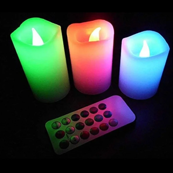 IŞIKLI ROMANTİK MUMLAR LED REMOTE CONTROL ELECTRONİC CANDLE KUMANDALI RENKLİ IŞIKLI MUM 3LÜ SET IŞIKLI MUM - Resim 3
