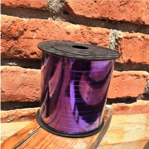 200 METRE MOR RAFYA PARLAK METALİK MOR RAFYA MOR BALON İPİ MOR DEKORASYON SÜSLEME RAFYASI PARLAK MOR RAFYA ürün görseli