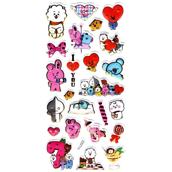Sticker Kabartmalı Stiker Defter, Planlayıcı Etiket (limyl-022) - 17X9 cm - BTS KOmik Kpop