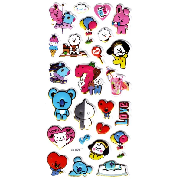 Sticker Kabartmalı Stiker Defter, Planlayıcı Etiket (limyl-024) - 17X9 cm - Eğlenceli BTS BT12