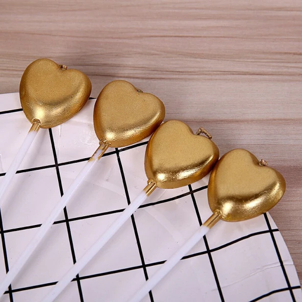4 ADET GOLD KALPLİ PASTA MUMU KALPLİ DOĞUM GÜNÜ PASTA MUMU GOLD PASTA MUMU KALPLİ MUM GOLD CANDLE - Resim 2